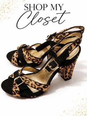 Beverly Feldman leopard Block Heel sandals 10 NWOB